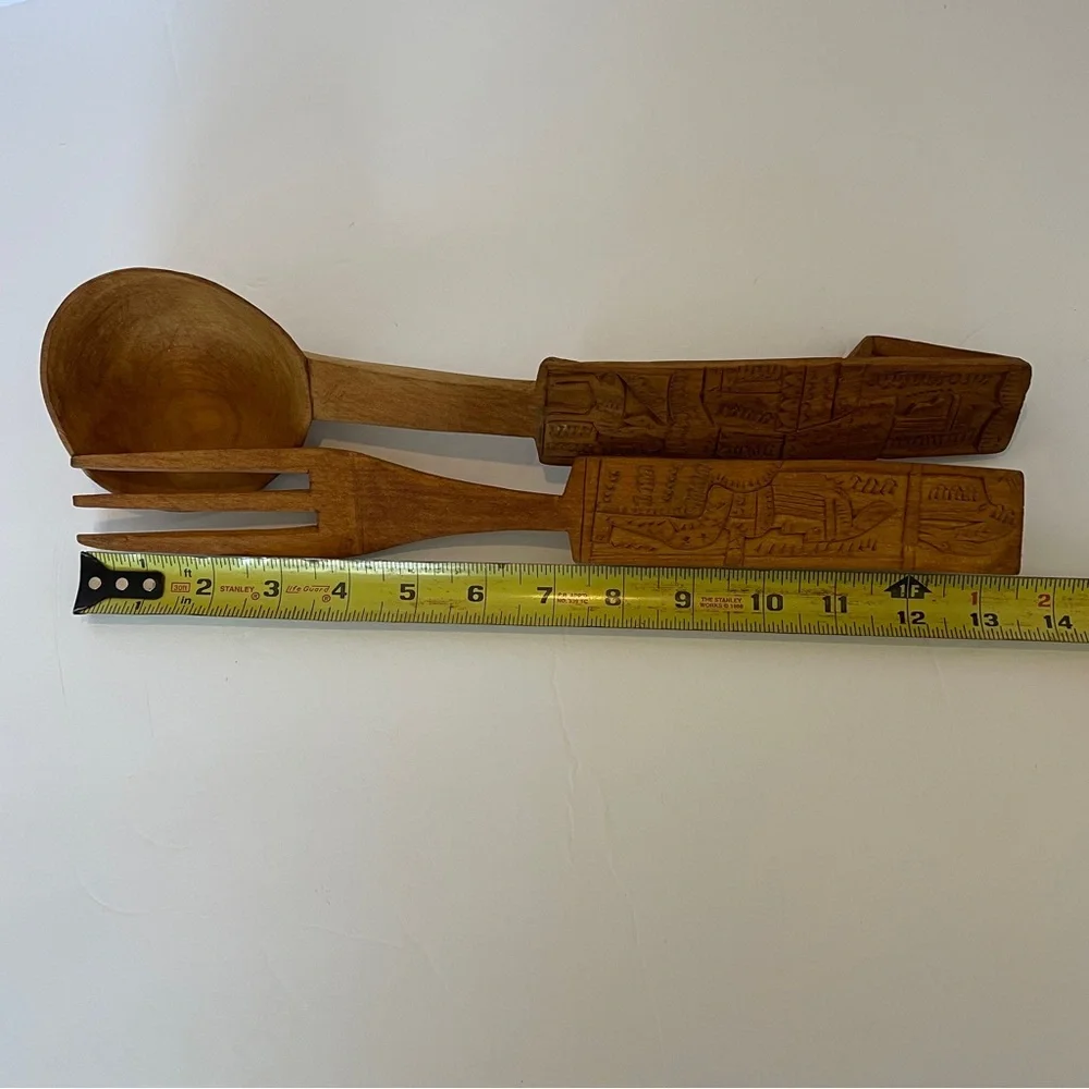 Vintage Carved Teak Salad Servers Fork/Spoon